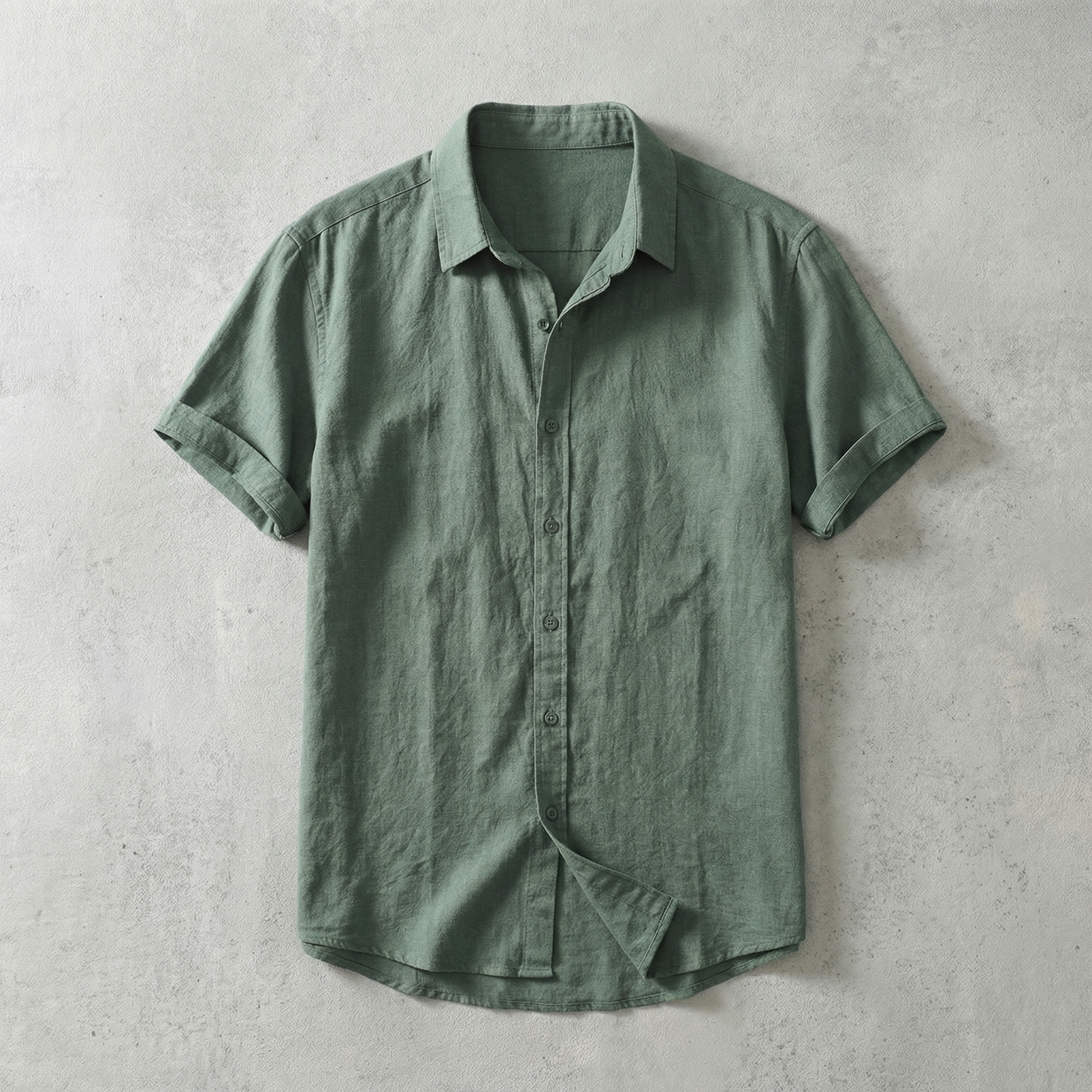Short Sleeve Cotton Shirt with Classic Collar