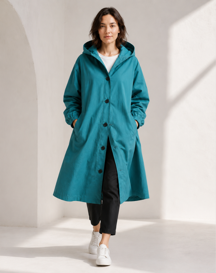 Women's Long Lightweight Coat with Notched Collar