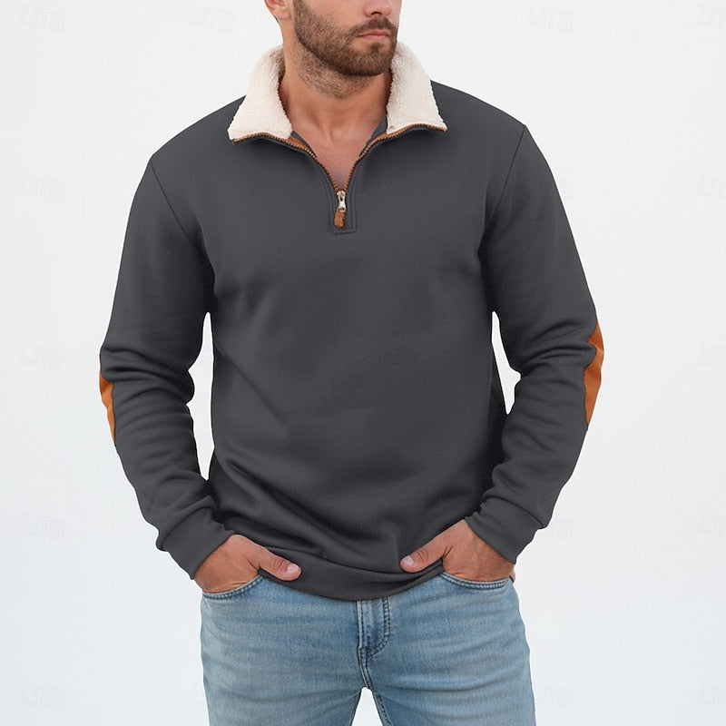 Men's Sherpa Collar Quarter-Zip Colourblock Sweatshirt