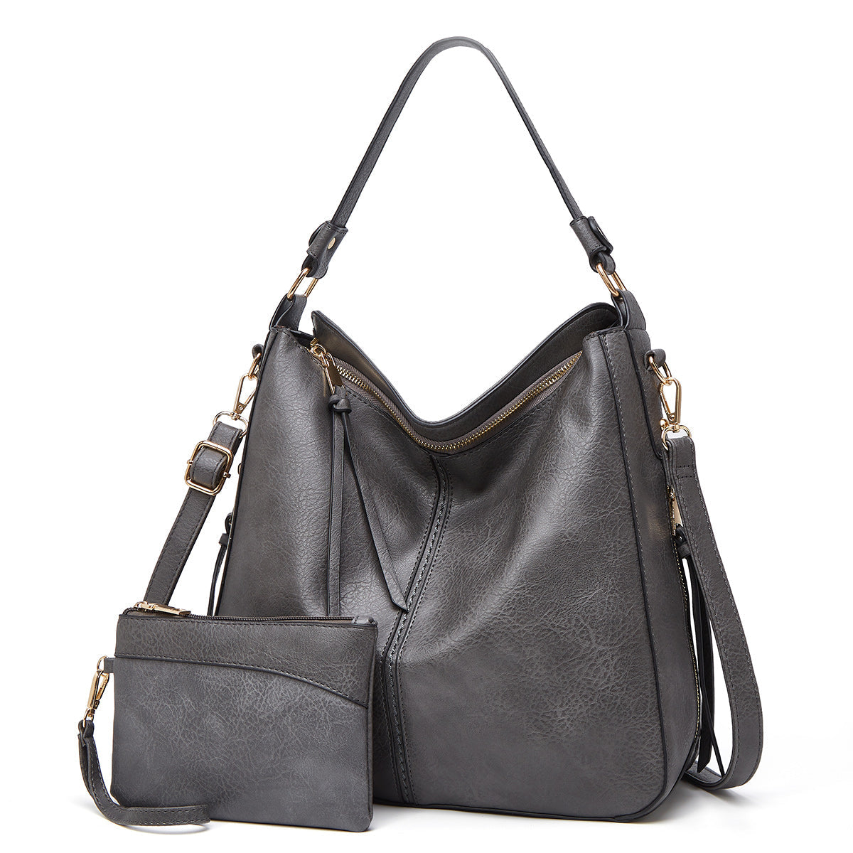 Women's Hobo Bag with Detachable Pouch and Strap