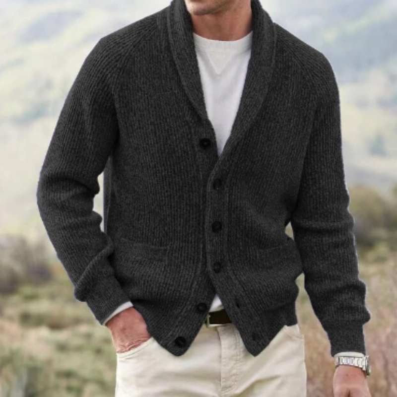 Men's Ribbed Knit Shawl Collar Cardigan