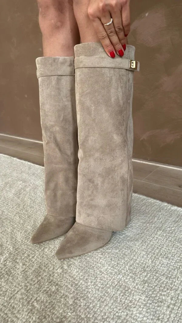 Women's Fold-Over Suede-Look Knee High Boots