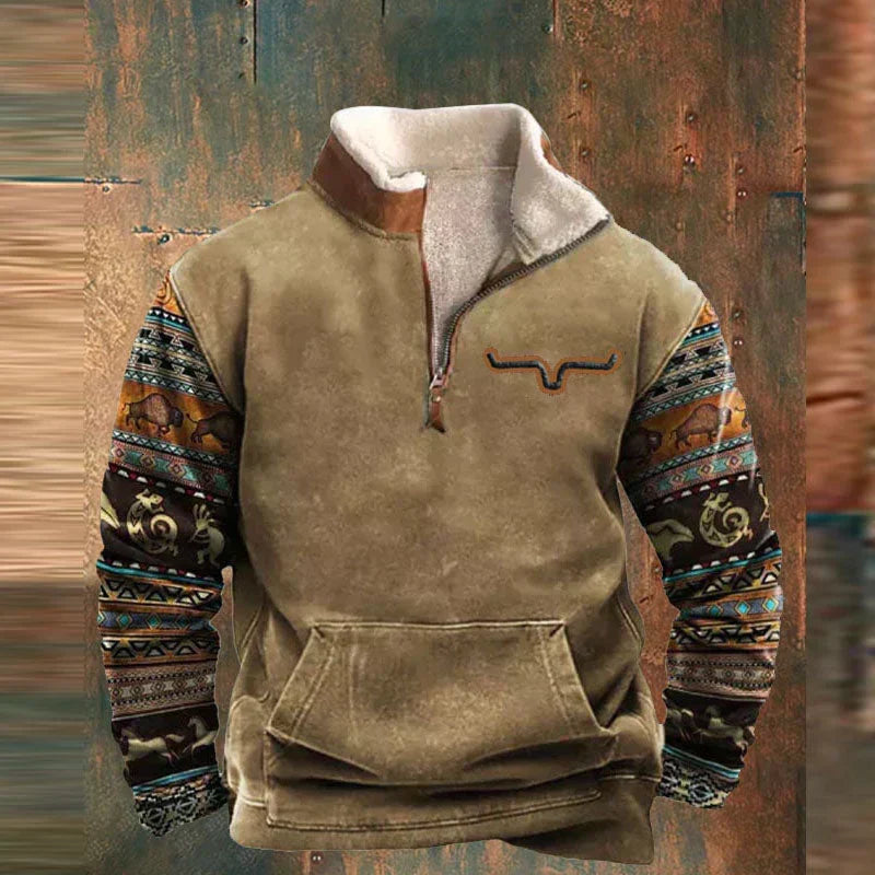 Men's Vintage Aztec Print Half Zip Sweatshirt
