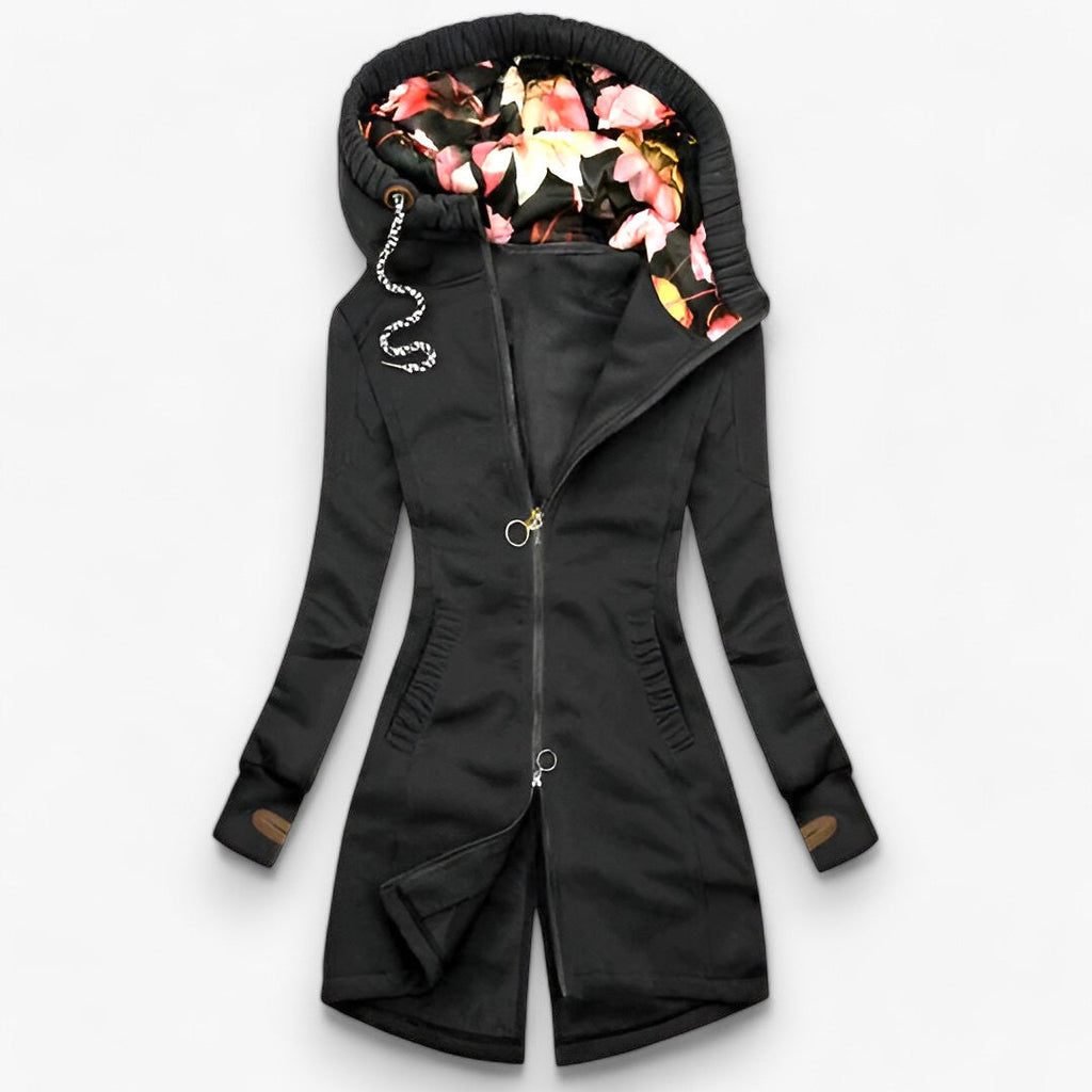 Veste longue à capuche pour femmes, doublée de motifs floraux