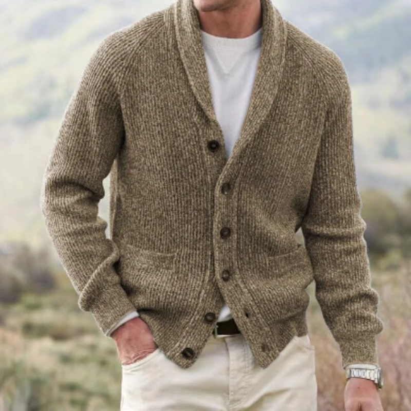 Men's Ribbed Knit Shawl Collar Cardigan