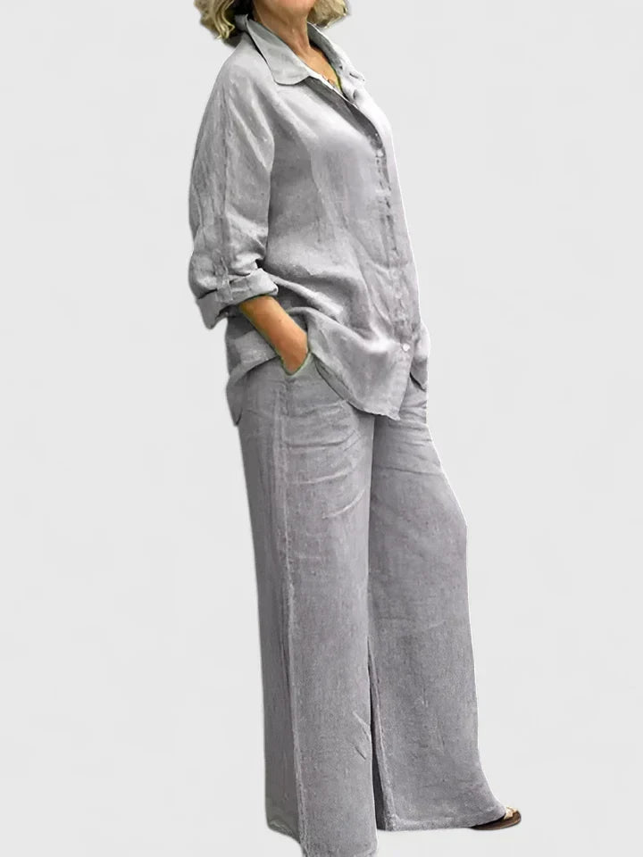 Relaxed Button-Front Shirt & Wide-Leg Trouser Set