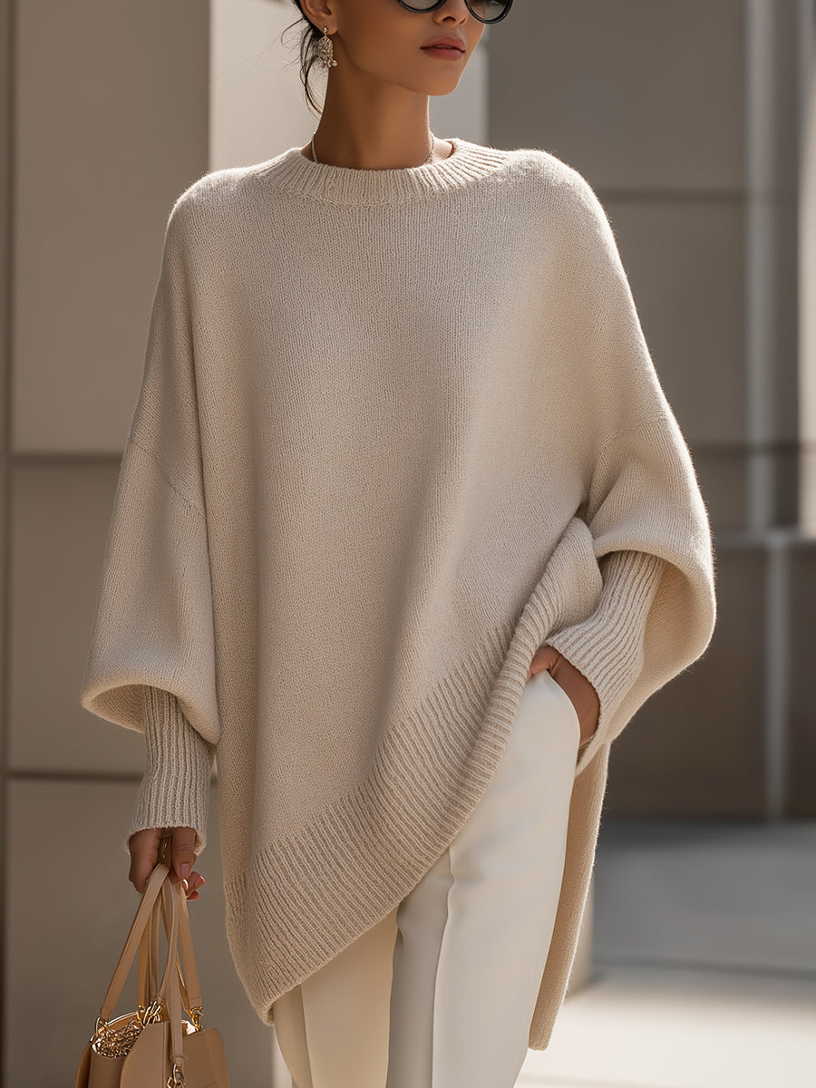 Women's Oversized Asymmetric Hem Knit Sweater
