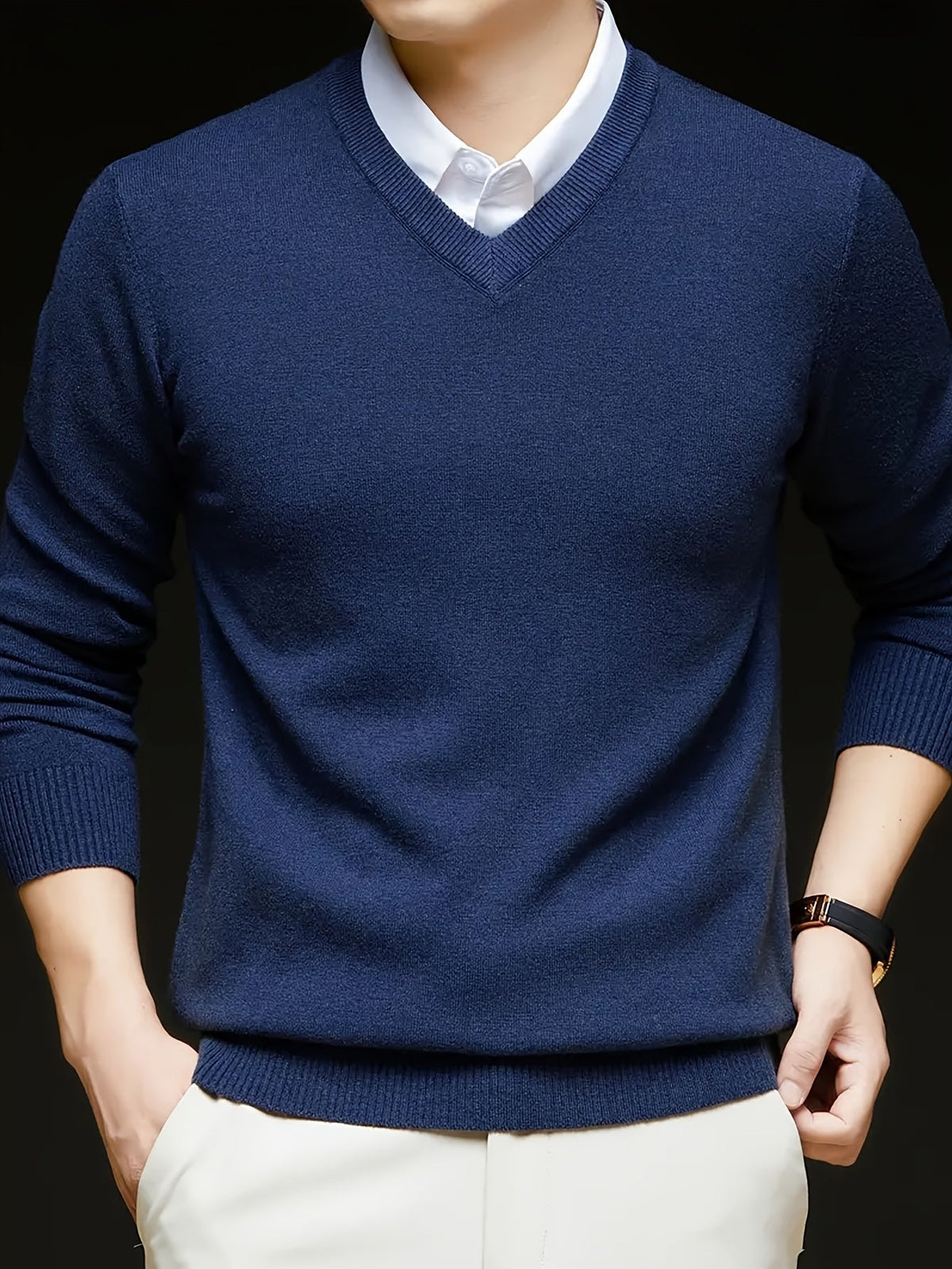 Men's Fine Knit V-Neck Pullover Sweater