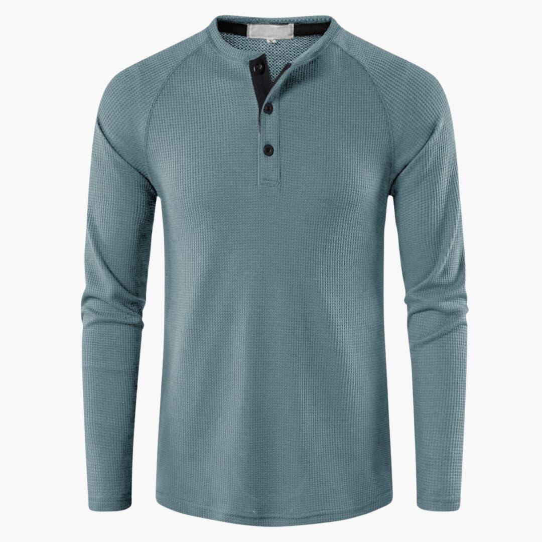 Men's Waffle Knit Henley with Raglan Sleeves