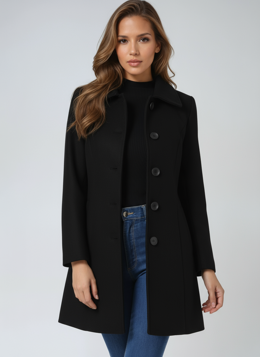Women's Fitted Midi Coat with Point Collar