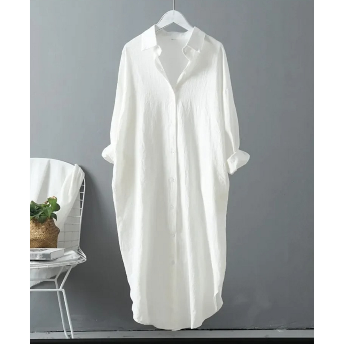Women's Oversized Linen Button-Up Long Sleeve Shirt Dress