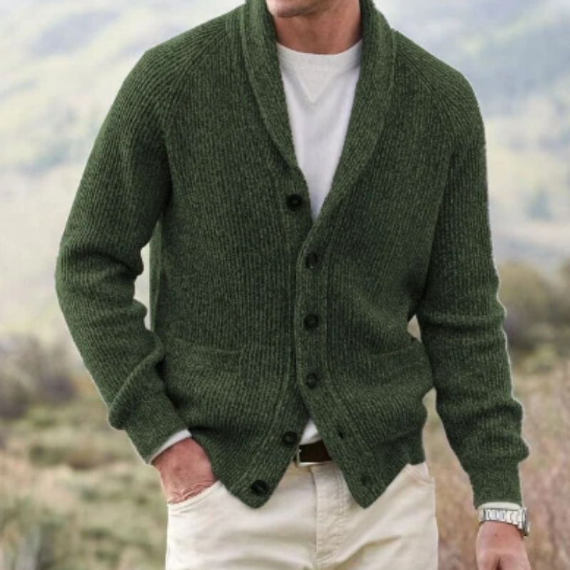 Men's Ribbed Knit Shawl Collar Cardigan