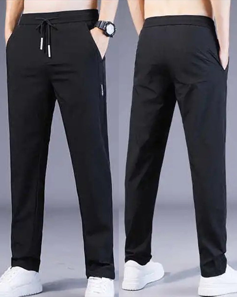 Men's Tapered Stretch Trousers with Drawstring Waist