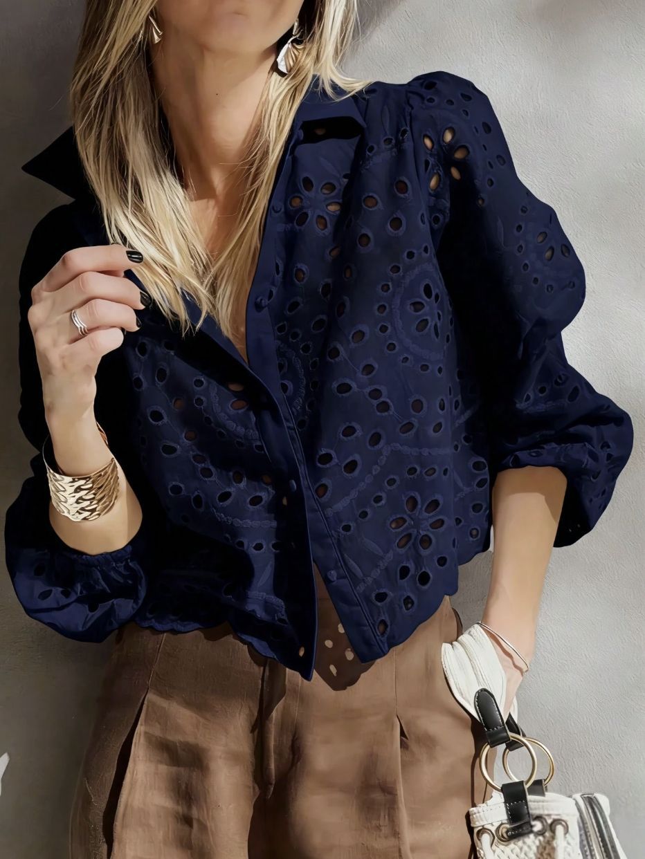 Women's Cropped Eyelet Embroidered Blouse