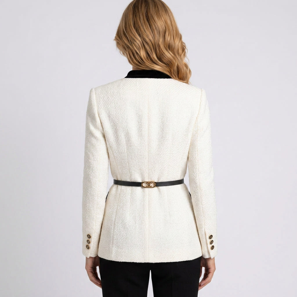 Boucle Jacket Women’s Black Trim Gold Button Blazer