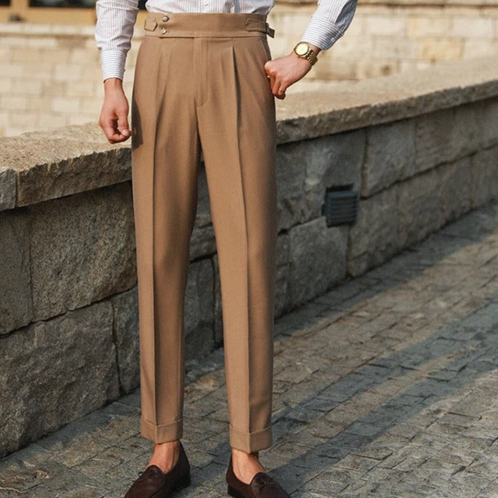 Men's High-Waist Pleated Tailored Trousers