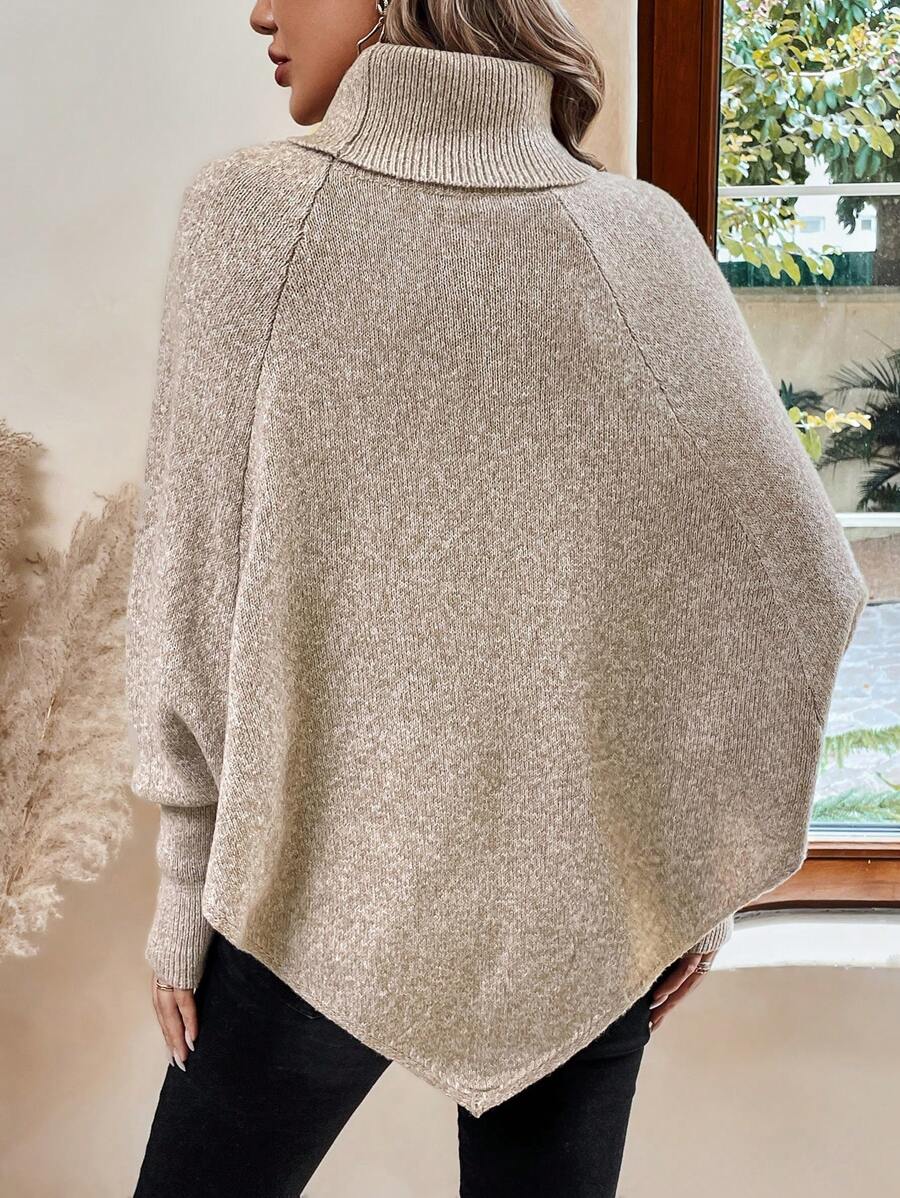 Women's Cable Knit Turtleneck Poncho Sweater