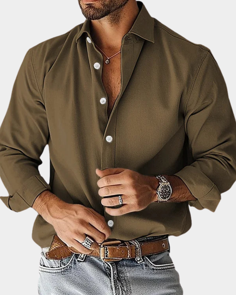 Men's Long Sleeve Shirt with Classic Collar