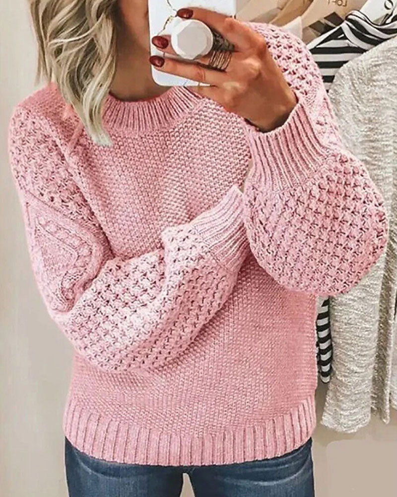 Women's Chunky Textured Knit Lantern Sleeve Sweater