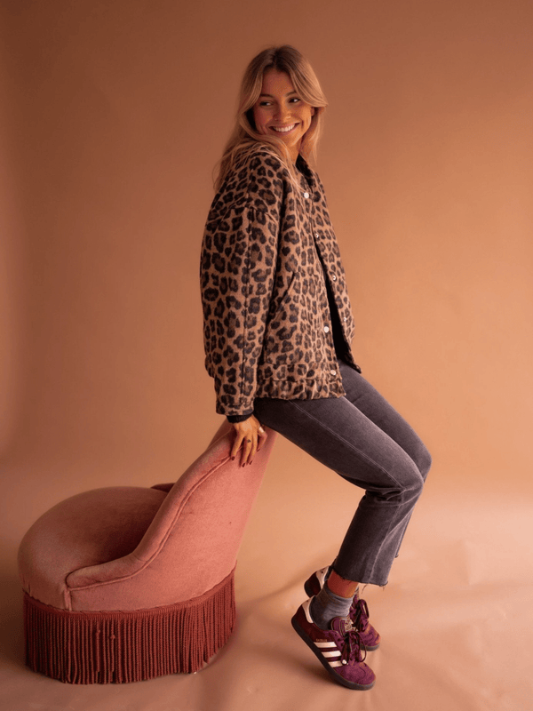 Women's Leopard Print Teddy Fleece Stand Collar Jacket