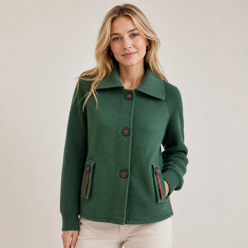 Women's Jacket with Knit Sleeve Detail