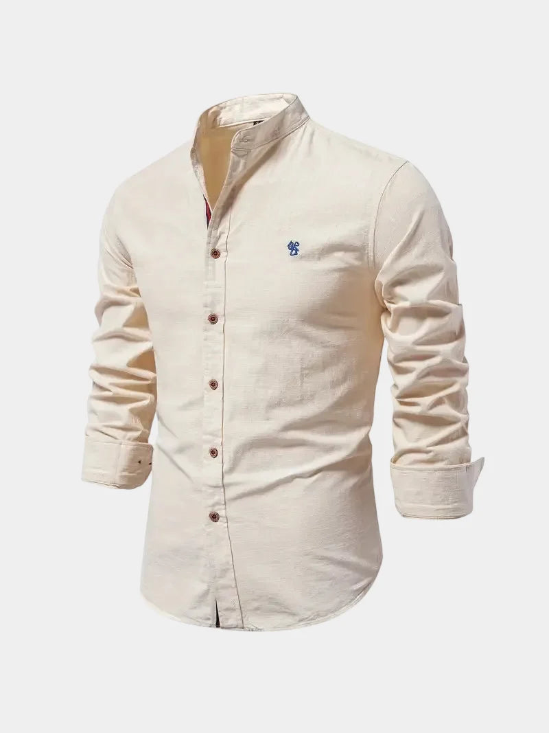 Men's Cotton Band Collar Long Sleeve Shirt