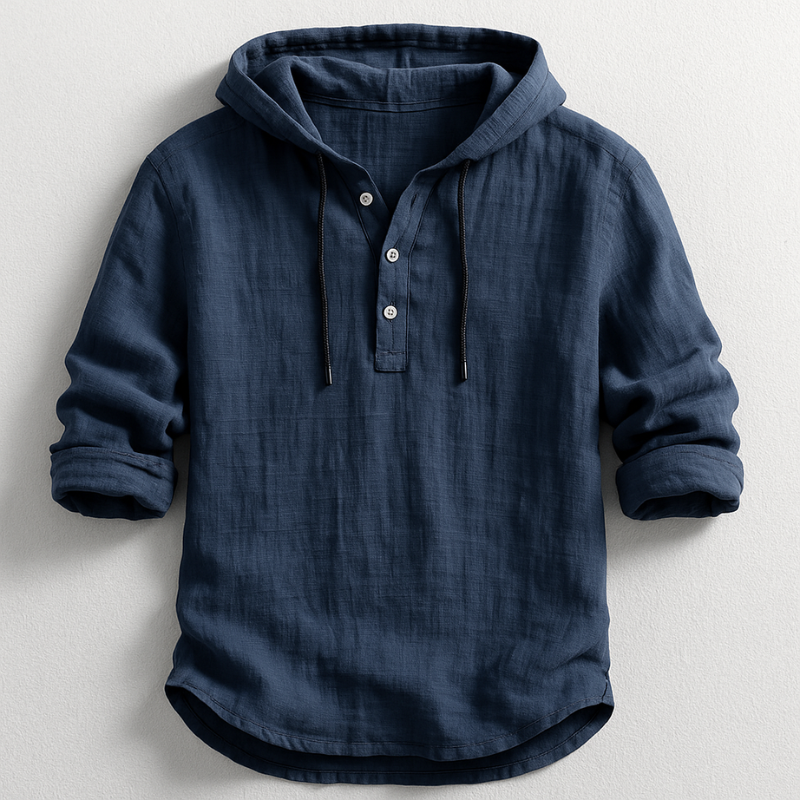 Men's Linen Hooded Henley Shirt