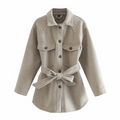 Women's Belted Shirt Jacket with Flap Pockets