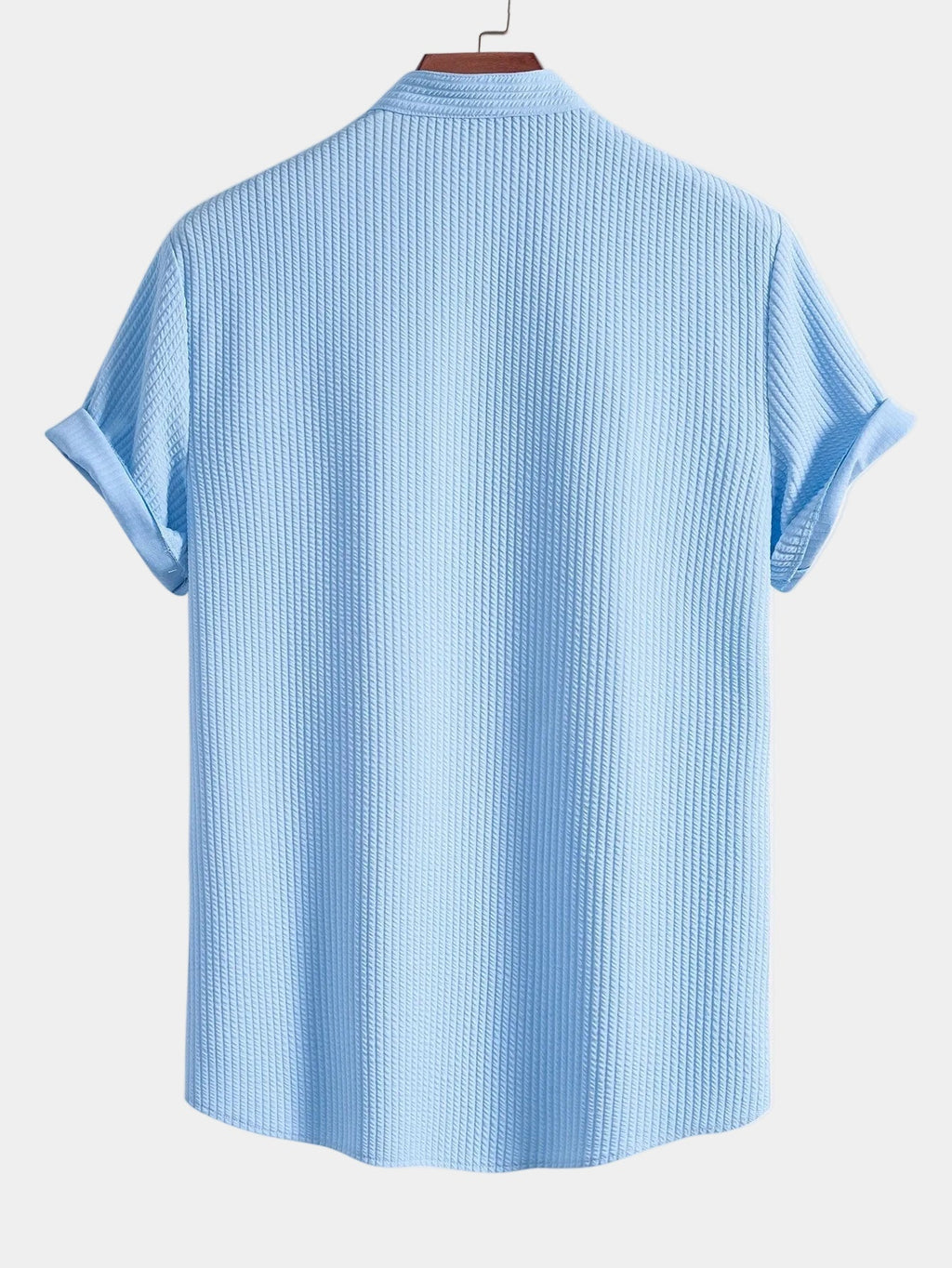 Men's Textured Knit Short Sleeve Band Collar Shirt