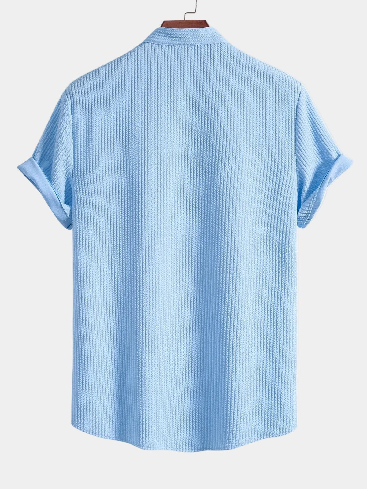 Men's Textured Knit Short Sleeve Band Collar Shirt