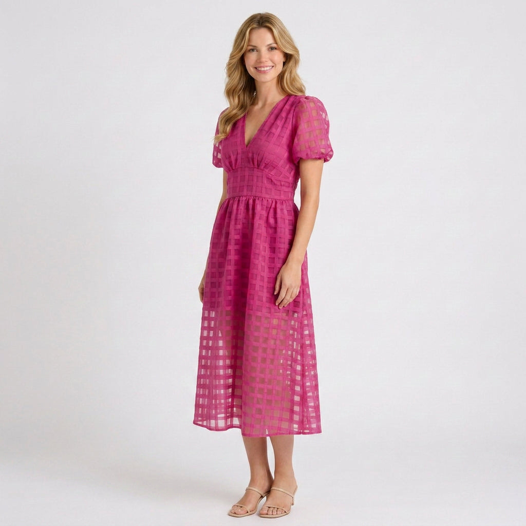 Cut-Out Check Midi Dress