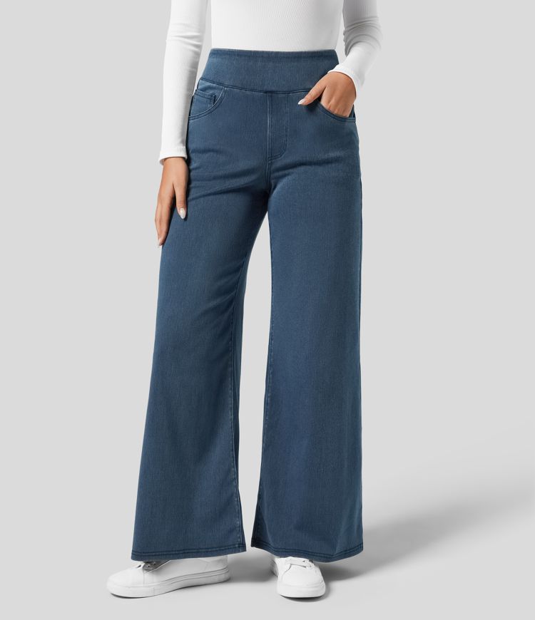 High-Waist Wide-Leg Pull-On Jeans