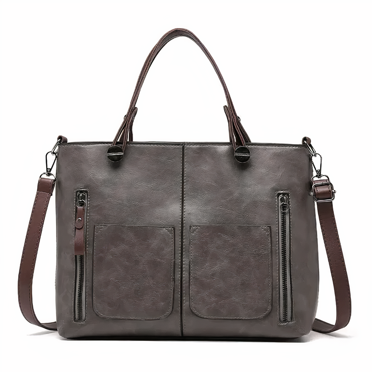 Multi-Pocket Structured Tote Bag with Front Pouches