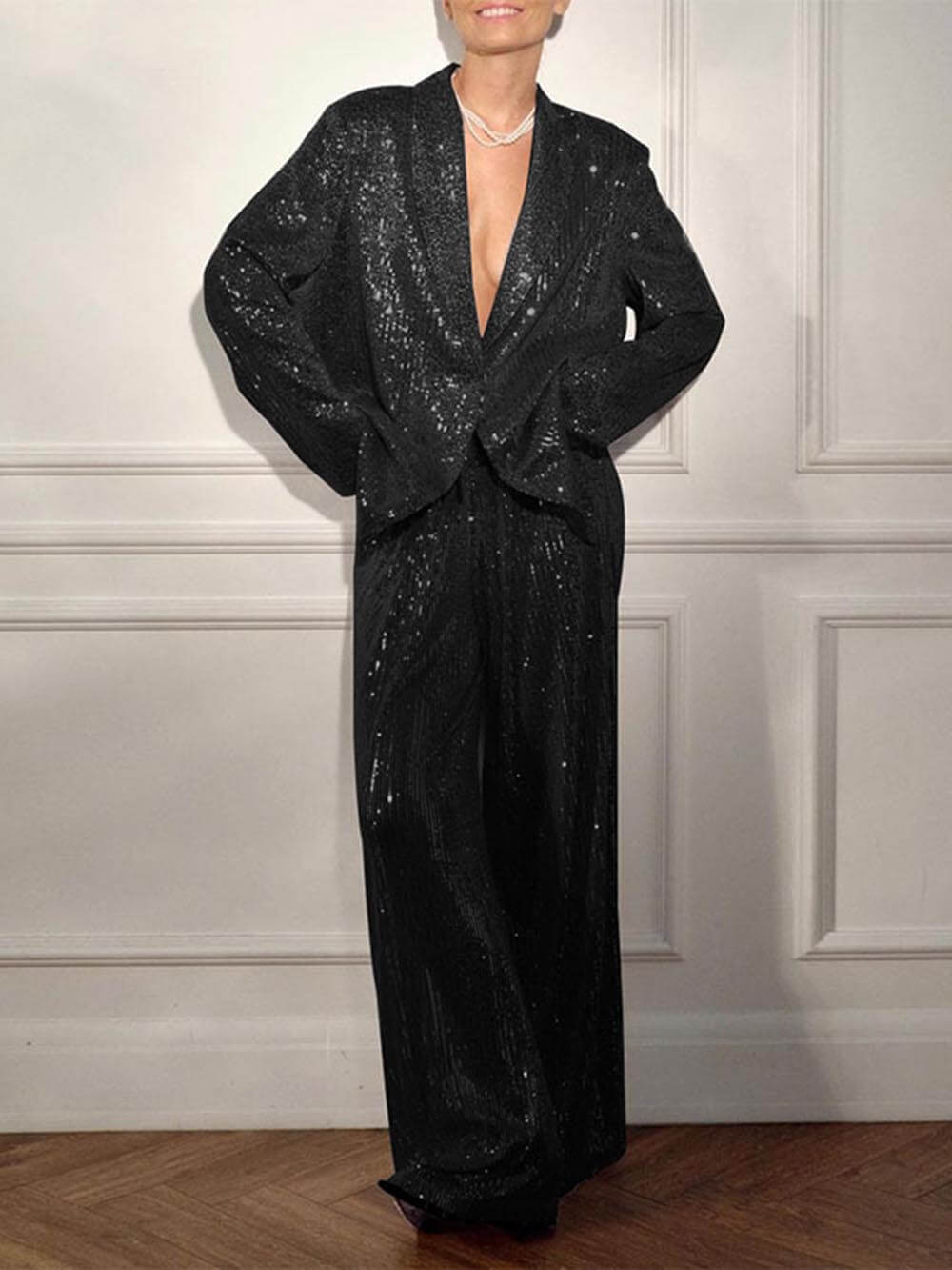 Blazer oversize orné de sequins pour femme