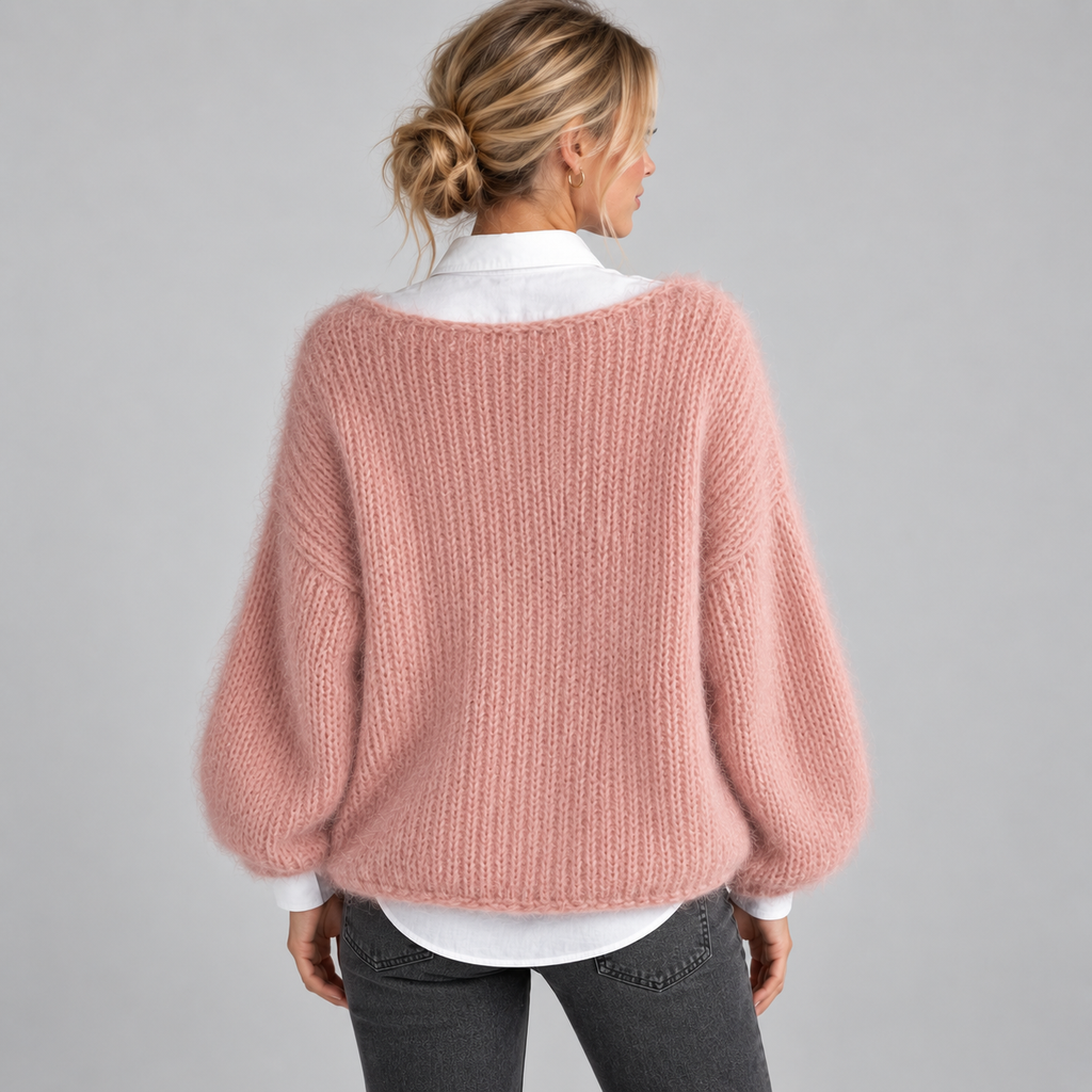 Women's Chunky Fuzzy Knit Boat Neck Sweater