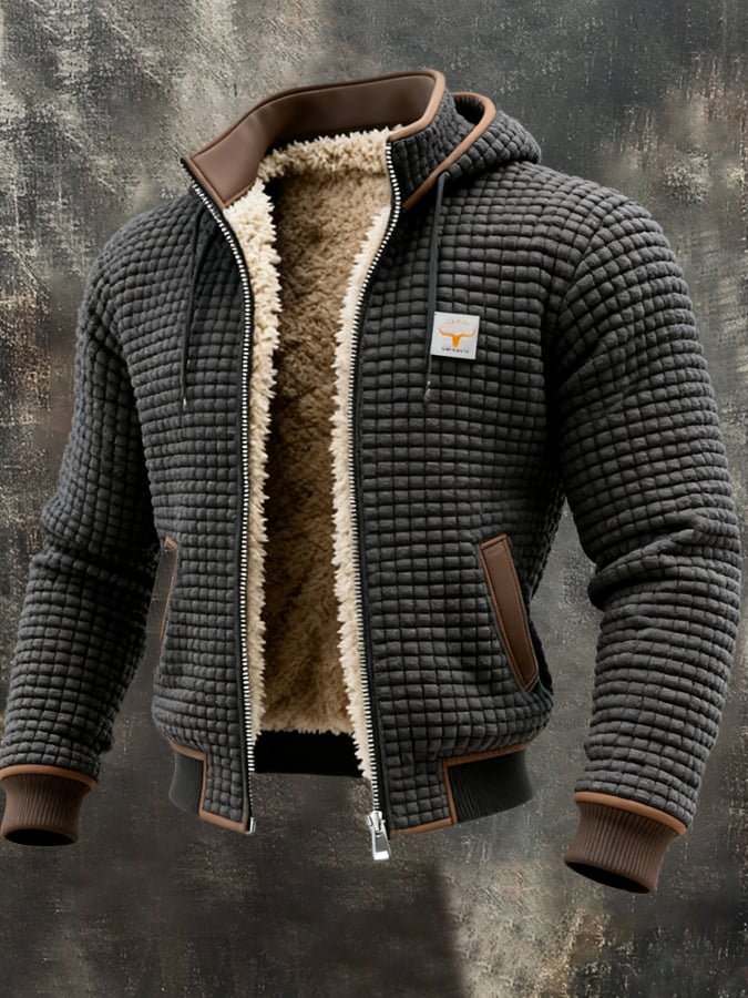 Veste à capuche texturée pour homme, entièrement zippée et doublée en sherpa