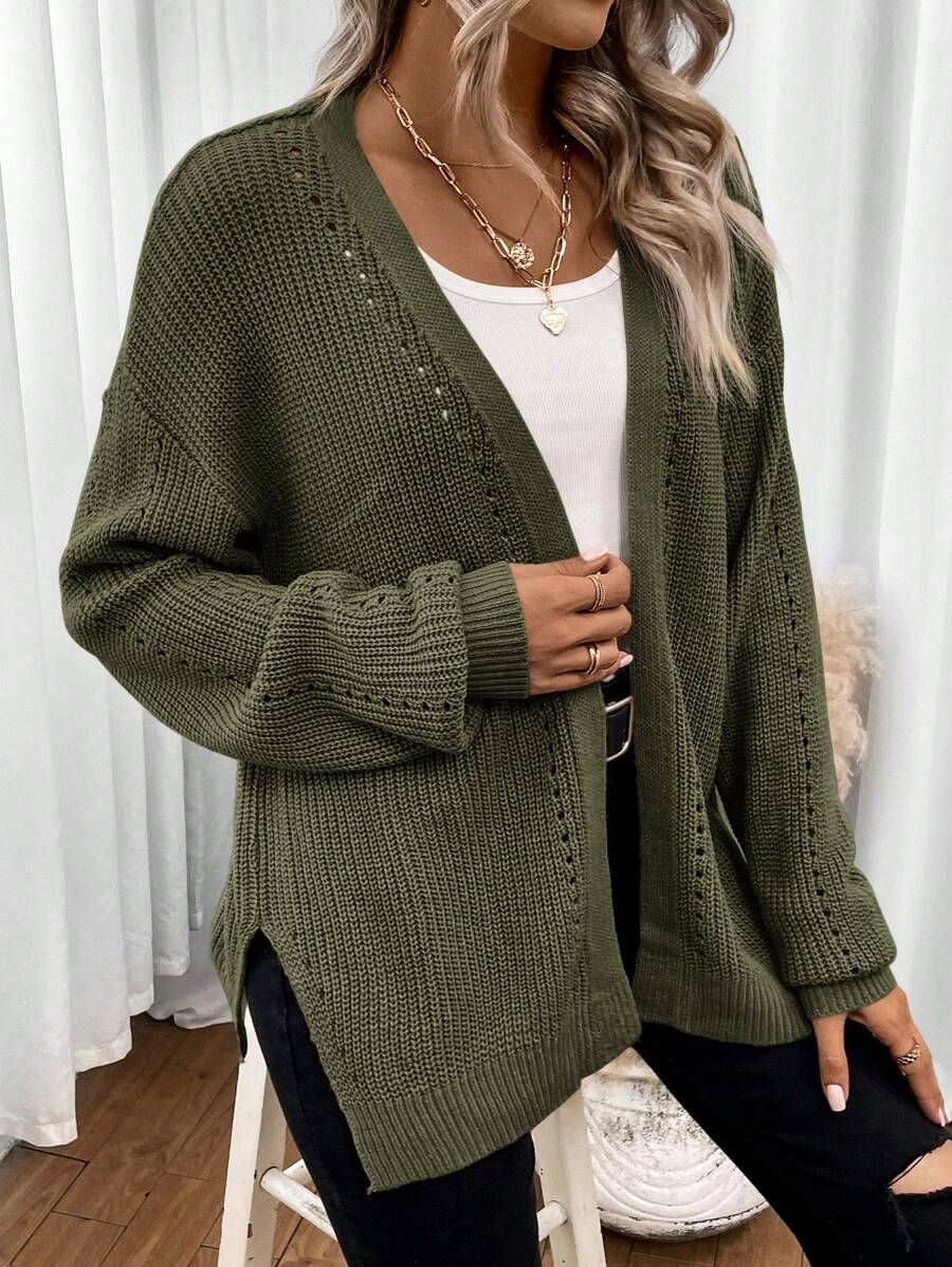 Women's Pointelle Knit Open Front Longline Cardigan