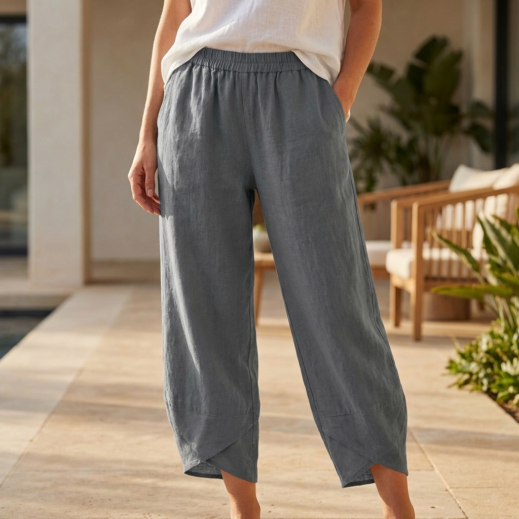 Pantalon court en lin à ourlet incurvé