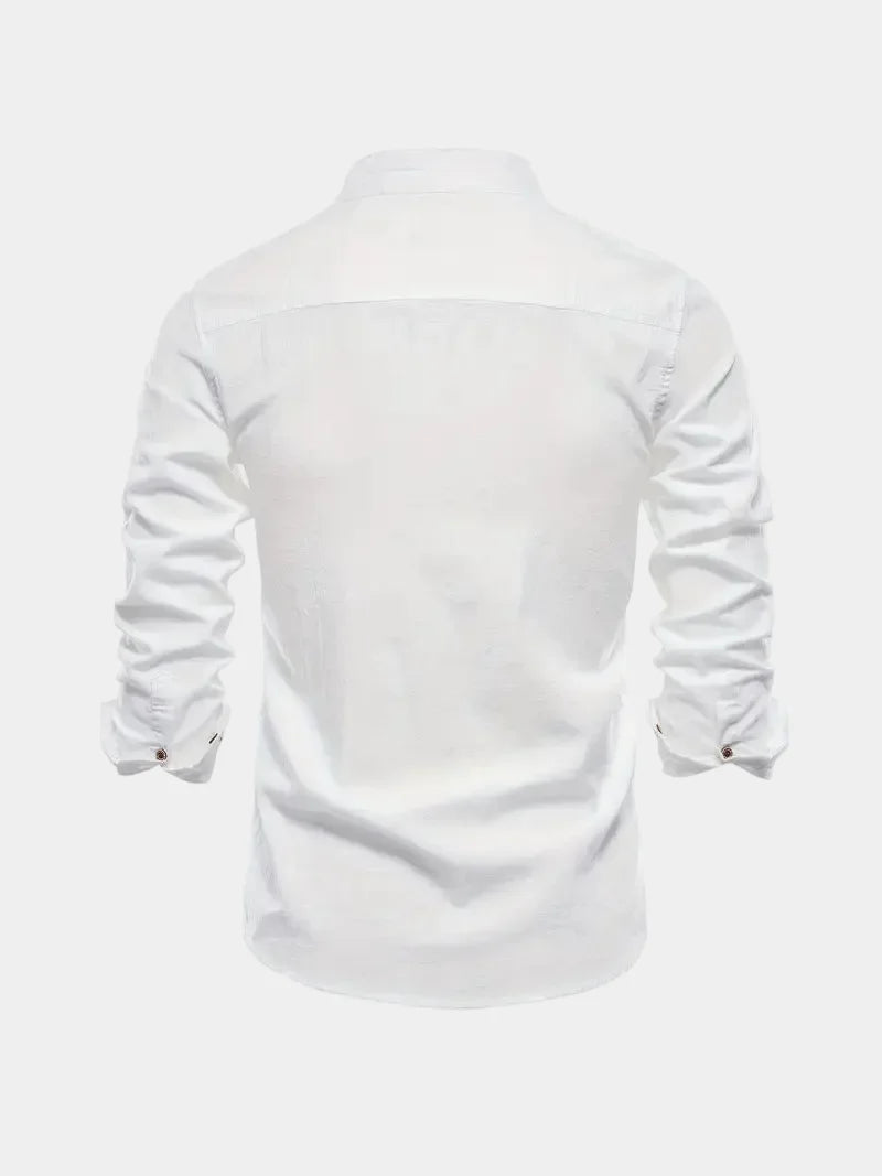 Men's Cotton Band Collar Long Sleeve Shirt