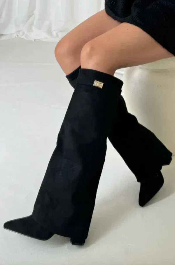 Women's Fold-Over Suede-Look Knee High Boots