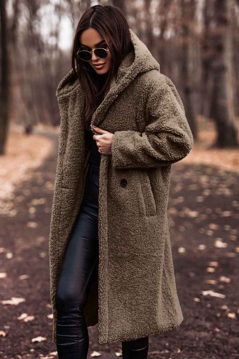 Women's Oversized Teddy Fleece Hooded Longline Coat