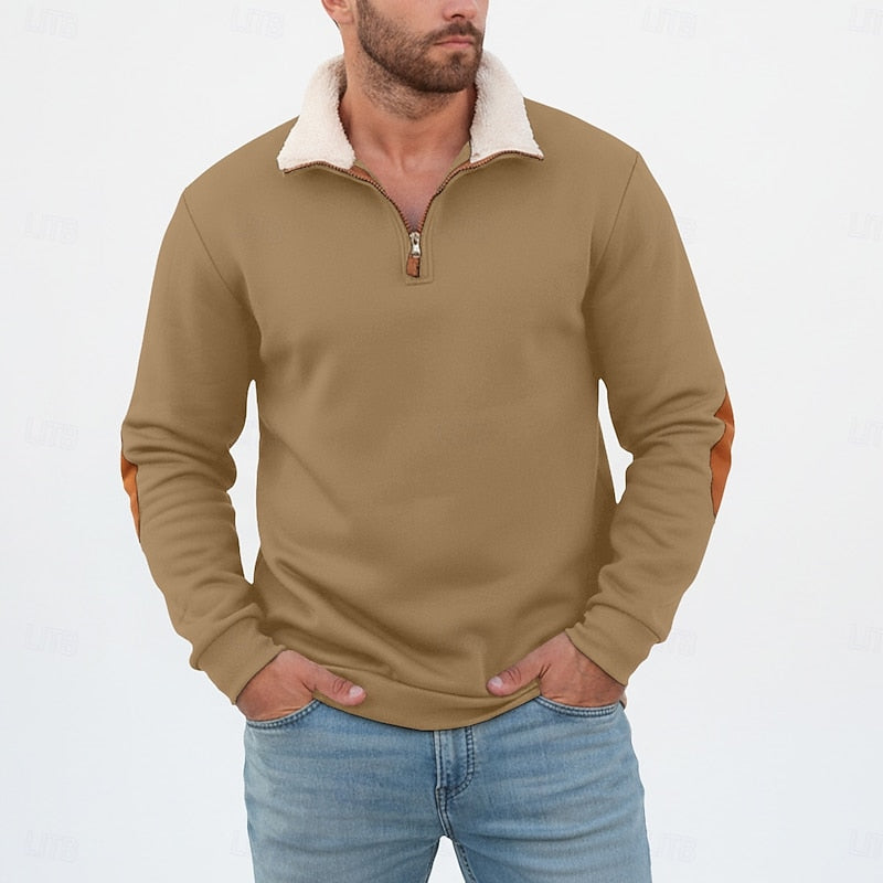 Men's Sherpa Collar Quarter-Zip Colourblock Sweatshirt