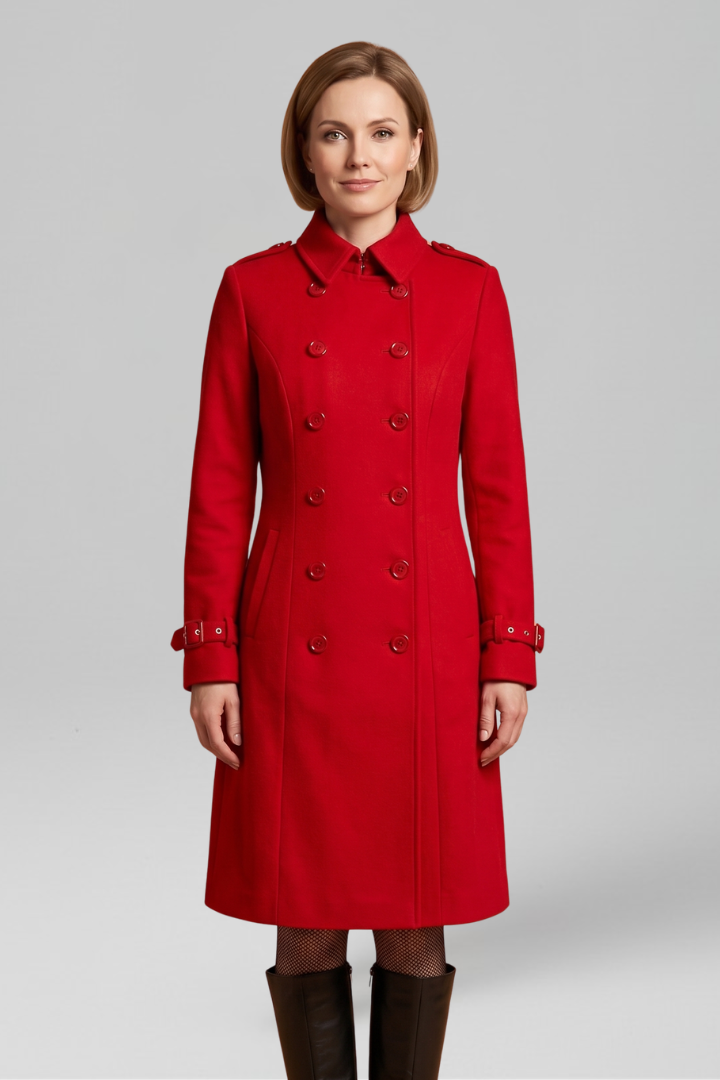 Women's Double-Breasted Trench Coat with Buckle Cuffs