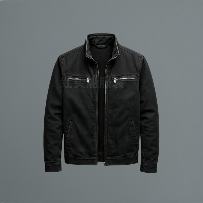 Men's Cotton Twill Stand Collar Zip Jacket