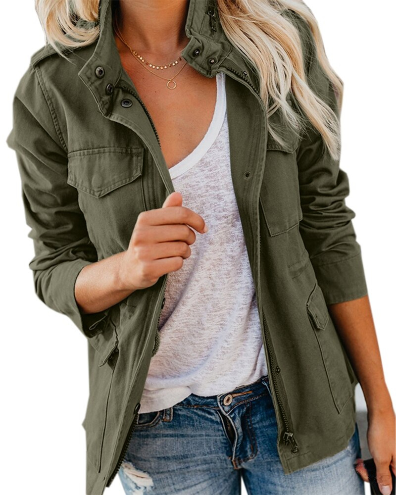 Women's Utility Jacket with Cinched Waist and Pockets