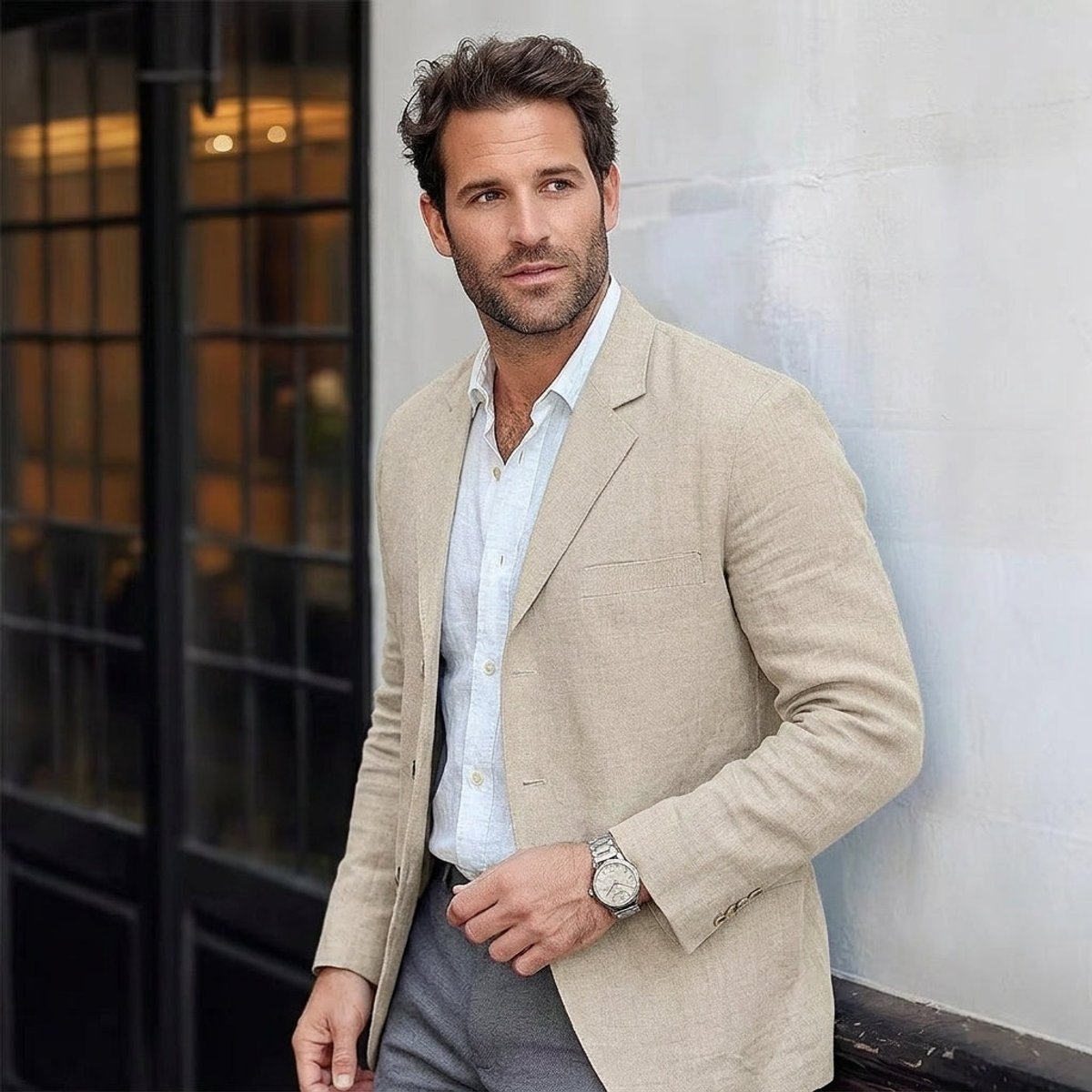 Men's Unstructured Linen Blend Notch Lapel Blazer