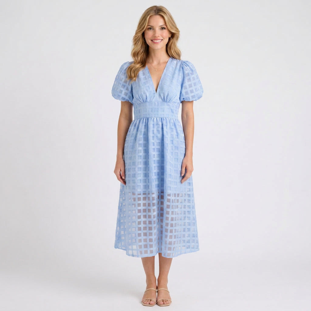 Cut-Out Check Midi Dress