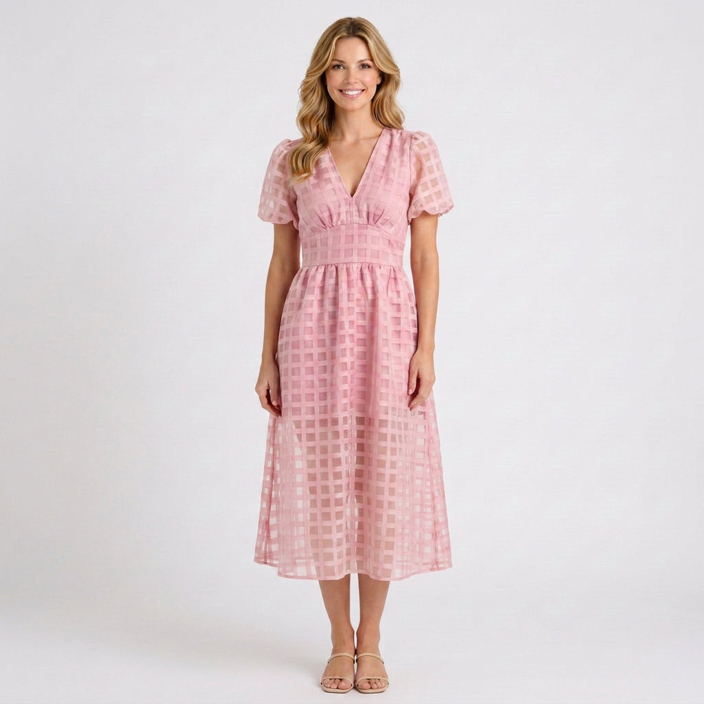 Cut-Out Check Midi Dress
