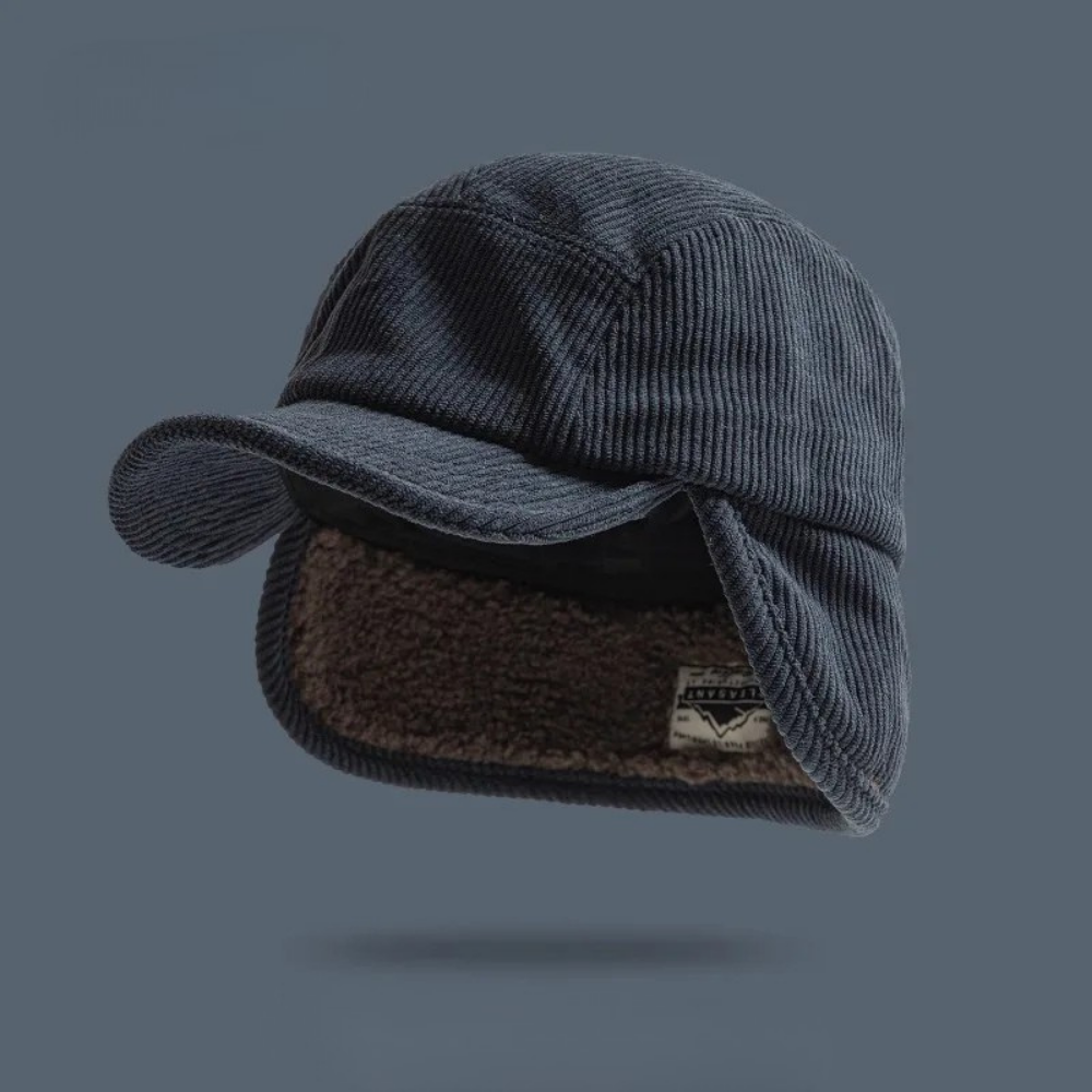 Men's Corduroy Sherpa-Lined Winter Cap with Ear Flaps