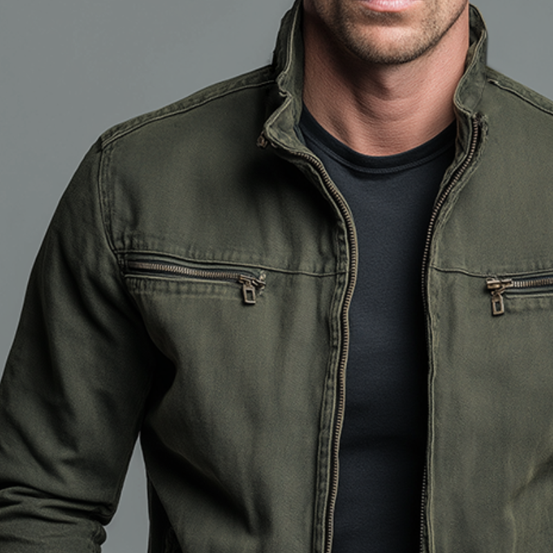 Men's Cotton Twill Stand Collar Zip Jacket